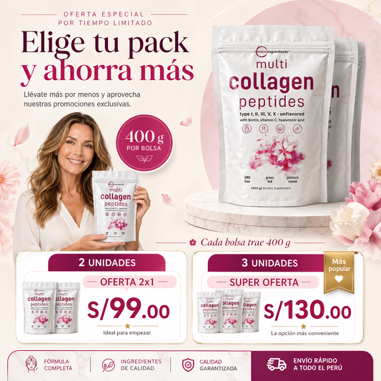 Multi Collagen Peptidos 400 gr - Para realzar tu belleza, fortaleces tus uñas y huesos en 2 semanas