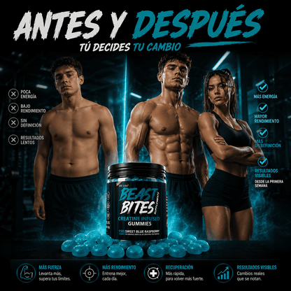 Beast Bites™ Creatina en Gomitas (150) | Explota Tu Fuerza, Acelera Tu Recuperación y Nota el Cambio en Solo 7 Días ⚡🔥