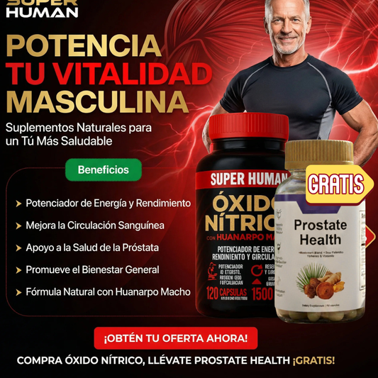 Potenciador Oxido Nitrico™ - Aumente el flujo sanguíneo y rendimiento (120 Cápsulas) + PROSTATE HEALTH (60 CAP) DE REGALO