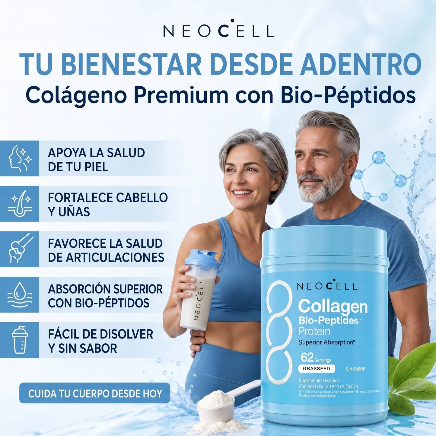 ✨ COLÁGENO BIO-PÉPTIDOS (NeoCell) – 400g | Piel Radiante, Cabello Fuerte y Articulaciones Saludables