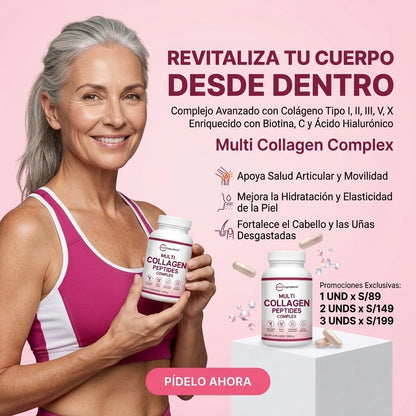 Multi Collagen Peptidos 60 Capsulas cada frasco - SUPER OFERTA 2x1 | Para realzar tu belleza, fortaleces tus uñas y huesos en 2 semanas